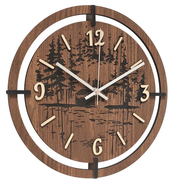 Drevené hodiny na stenu les 30 až 50 cm | NILSE: HDF - Javor 30 cm 4804-115436 HDF0702-ruky-silver