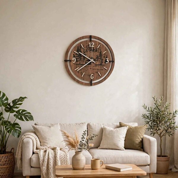 Drevené hodiny na stenu les 30 až 50 cm | NILSE: HDF - Javor 30 cm 4804-115436 HDF0702-ruky-silver