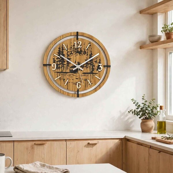 Drevené hodiny na stenu les 30 až 50 cm | NILSE: HDF - Javor 30 cm 4804-115436 HDF0702-ruky-silver