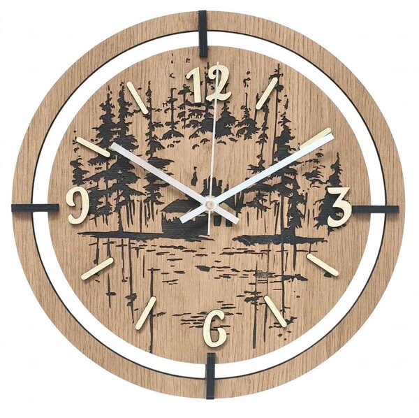 Drevené hodiny na stenu les 30 až 50 cm | NILSE: HDF - Javor 30 cm 4804-115436 HDF0702-ruky-silver