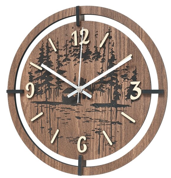 Drevené hodiny na stenu les 30 až 50 cm | NILSE: HDF - Javor 30 cm 4804-115436 HDF0702-ruky-silver