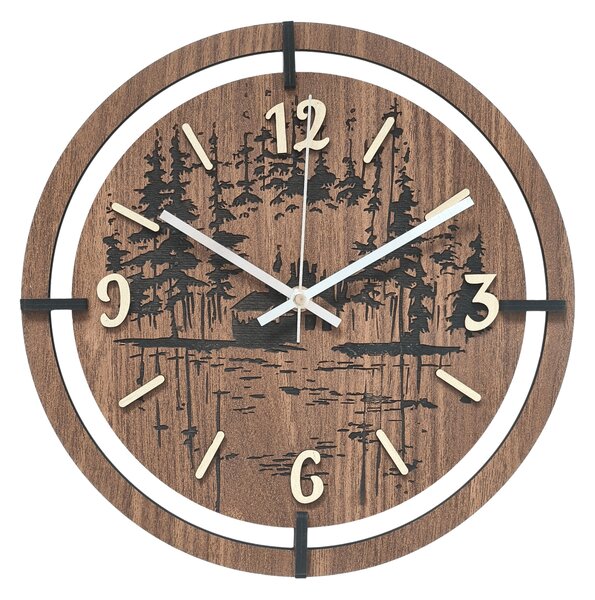 Drevené hodiny na stenu les 30 až 50 cm | NILSE: HDF - Javor 30 cm 4804-115436 HDF0702-ruky-silver