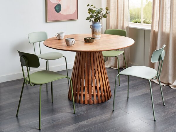 Jedálenský stôl tmavé akáciové drevo 120 cm okrúhly pre 4 osoby moderná jedáleň