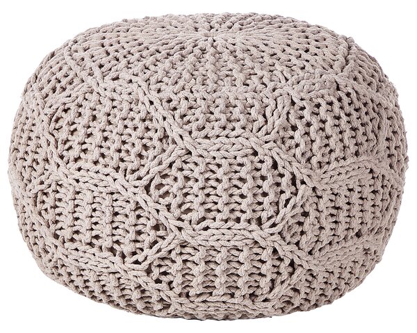 Taburetka sivobéžová bavlnená makramé 50 x 35 cm ručne vyrobený okrúhly puf s výplňou boho štýl