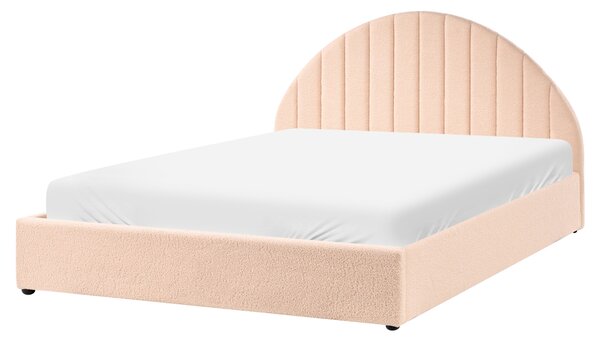 Posteľ broskyňová ružová buklé čalúnenie 160 x 200 cm prešívané čelo s roštom úložný priestor moderný minimalistický štýl spálňa
