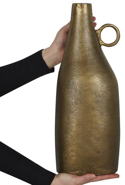 Dekoratívna váza mosadzná povrchová úprava hliník 46 cm s rúčkou moderný štýl dekorácie doplnky