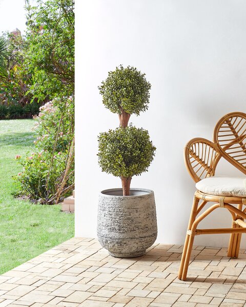 Umelá rastlina v kvetináči buxus strom zelená plastové listy kmeň z masívneho dreva 92 cm interiér exteriér záhrada doplnky