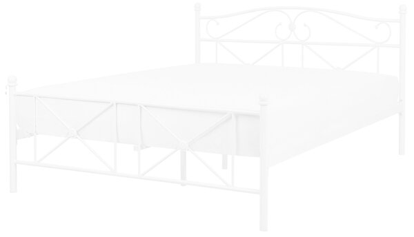 Posteľ biela kovový rám 140 x 200 cm s čelom lamelový rošt retro moderný štýl spálňa
