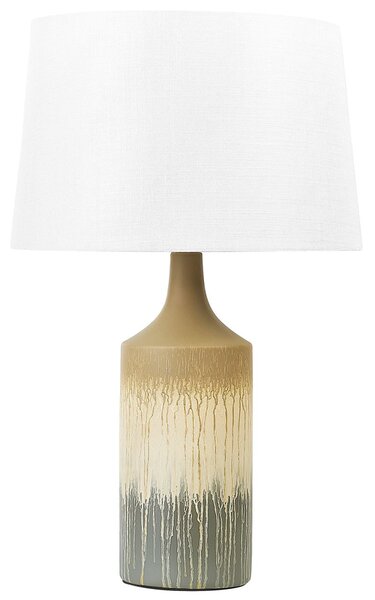 Stolná lampa béžová a sivá keramický maľovaný podstavec látkové tienidlo nočná lampa svietidlo moderný dizajn