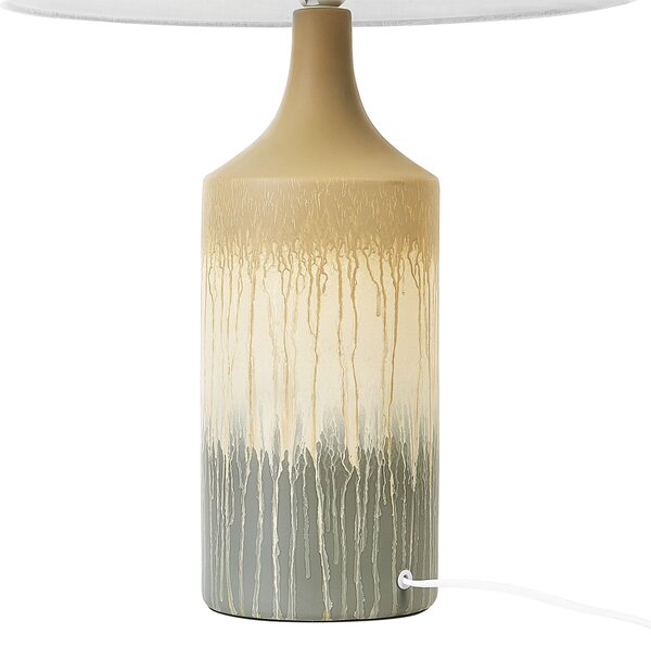 Stolná lampa béžová a sivá keramický maľovaný podstavec látkové tienidlo nočná lampa svietidlo moderný dizajn