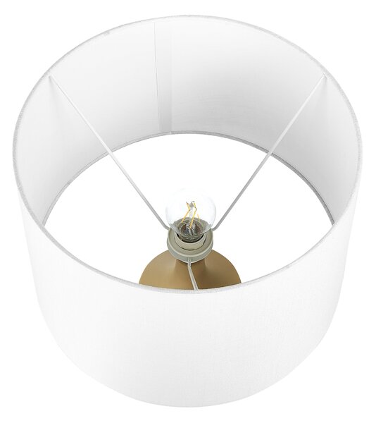 Stolná lampa béžová a sivá keramický maľovaný podstavec látkové tienidlo nočná lampa svietidlo moderný dizajn
