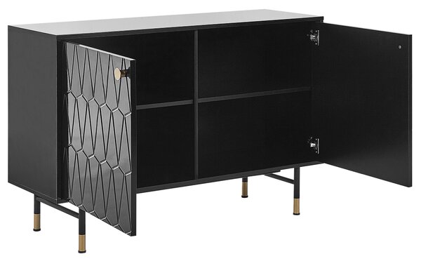 Komoda čierna MDF dvojdverová úložná skrinka moderný minimalistický dizajn obývacia izba