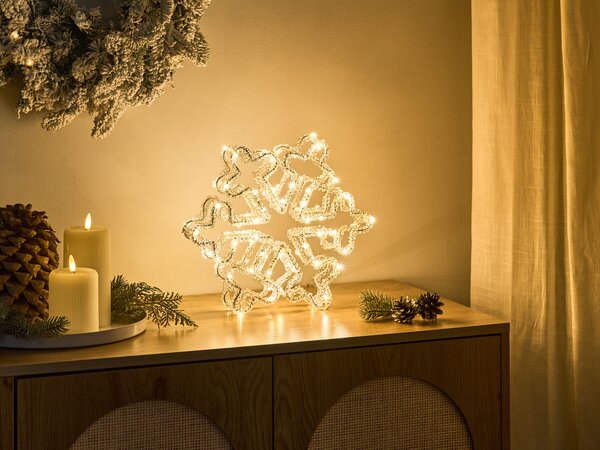 Záhradná LED dekorácia biela akryl 32 x 6 x 28 cm snehová vločka so svetlami doplnky Vianoce interiér exteriér