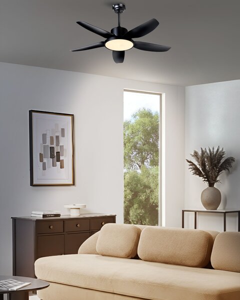 Stropný ventilátor so svetlom čierny syntetický materiál diaľkové ovládanie moderný škandinávsky štýl obývacia izba