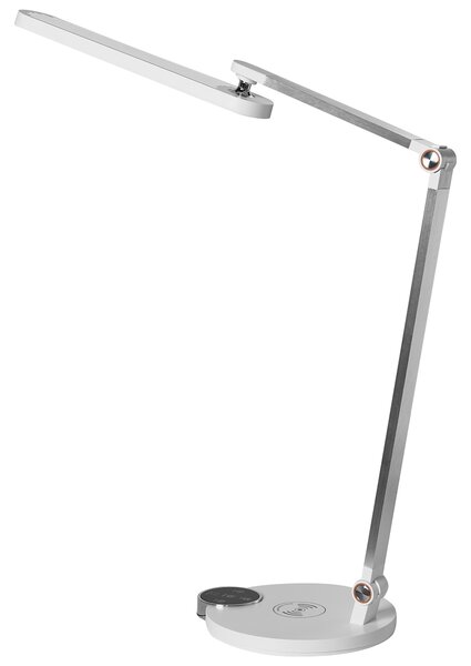 Stolná lampa biela syntetický materiál 3 režimy teploty svetla plynulý stmievač bezdrôtová nabíjačka nastaviteľné tienidlo kancelária