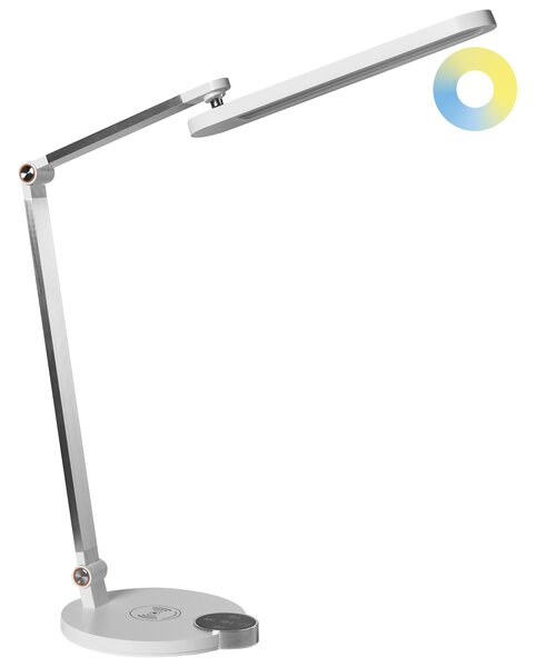 Stolná lampa biela syntetický materiál 3 režimy teploty svetla plynulý stmievač bezdrôtová nabíjačka nastaviteľné tienidlo kancelária