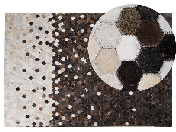 Kožený koberec hnedý a béžový 140 x 200 cm patchworkový dizajn rustikálny štýl