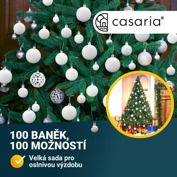 Sada vianočných baniek – biela, 100 ks