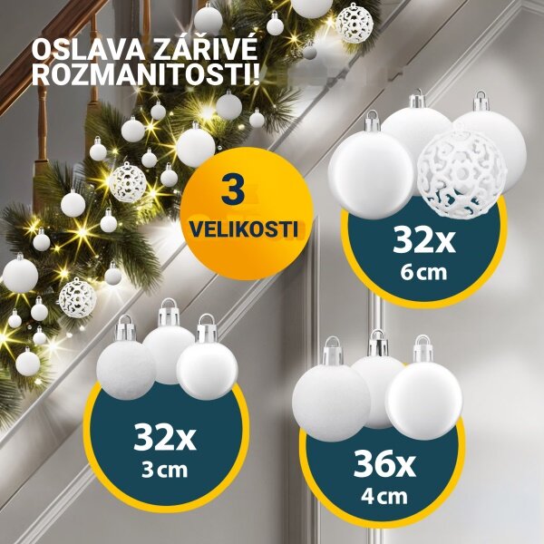 Sada vianočných baniek – biela, 100 ks