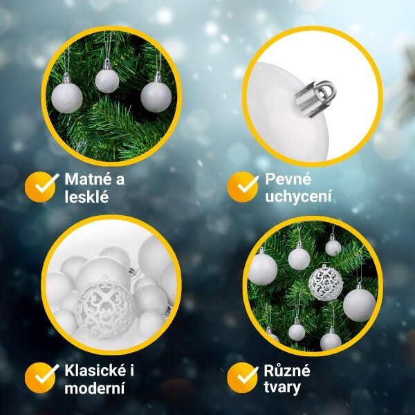 Sada vianočných baniek – biela, 100 ks