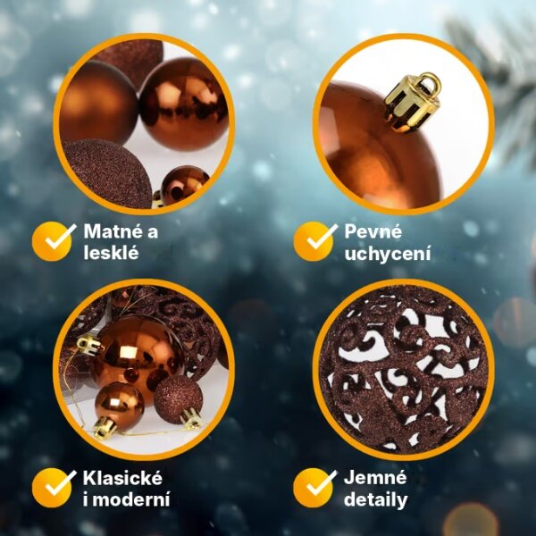 Sada vianočných baniek - bronzové, matné 100ks