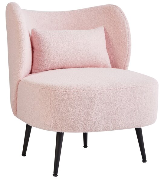 Kreslo pastelová ružová buklé čalúnenie svetlé drevené nohy zaoblené operadlo retro glamour art deco štýl obývačka spálňa