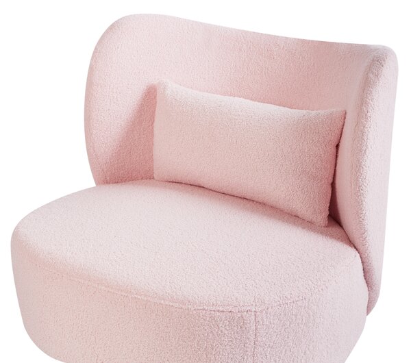 Kreslo pastelová ružová buklé čalúnenie svetlé drevené nohy zaoblené operadlo retro glamour art deco štýl obývačka spálňa