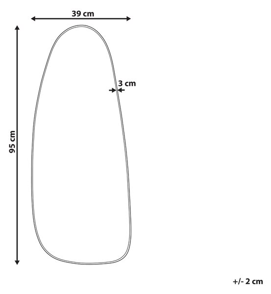 Nástenné zrkadlo čierny kovový rám sklo 39 x 95 cm oválne na stenu moderná minimalistická obývacia izba spálňa chodba