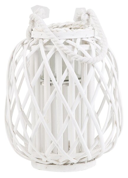 Lampáš na sviečku biele vŕbové drevo sklo 30 cm interiér exteriér škandinávsky štýl dekorácie