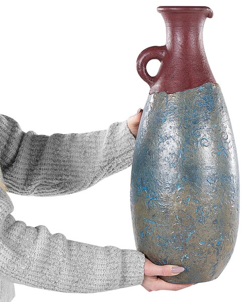 Dekoratívna váza modrá a hnedá terakota 50 cm ručne maľovaná retro vintage dizajn