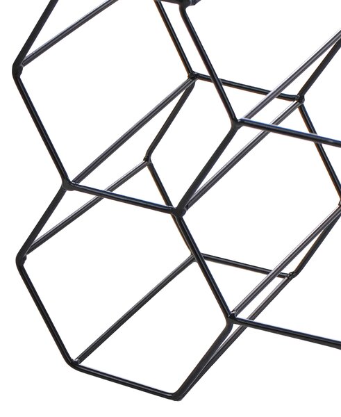 Stojan na víno čierny železo kov 46 x 32 x 15 cm na fľaše geometrický dizajn včelí plást industriálny štýl kuchyňa dekorácie
