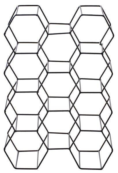 Stojan na víno čierny železo kov 46 x 32 x 15 cm na fľaše geometrický dizajn včelí plást industriálny štýl kuchyňa dekorácie