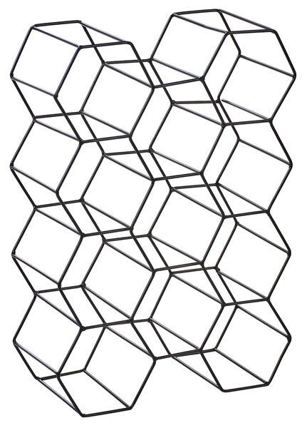 Stojan na víno čierny železo kov 46 x 32 x 15 cm na fľaše geometrický dizajn včelí plást industriálny štýl kuchyňa dekorácie