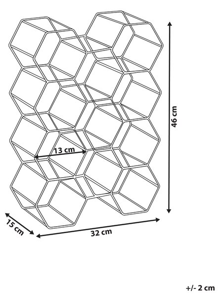 Stojan na víno čierny železo kov 46 x 32 x 15 cm na fľaše geometrický dizajn včelí plást industriálny štýl kuchyňa dekorácie