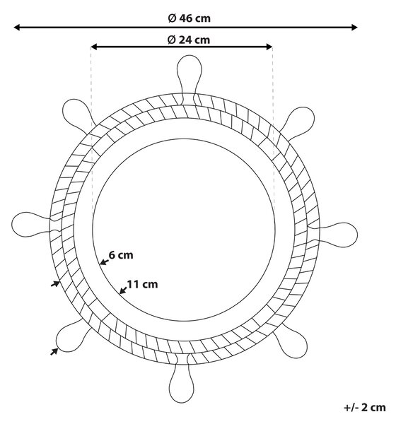 Nástenné zrkadlo tmavohnedé syntetický materiál ø 46 cm námornícky motív moderný dizajn