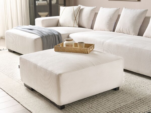 Taburet krémovobiely menčestrový čalúnený 80 x 80 x 35 cm štvorcový minimalistický moderný dizajn