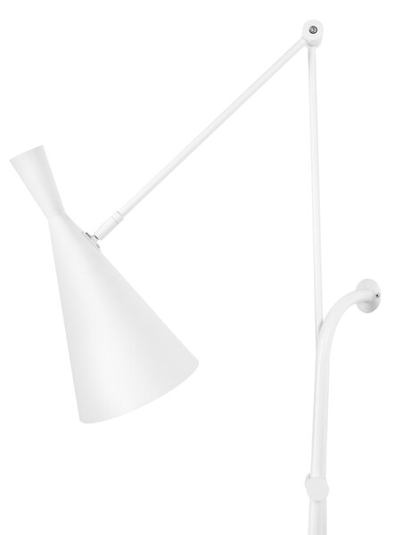 Nástenná lampa biela oceľová 1 svetlo kužeľové tienidlo nastaviteľné rameno moderný industriálny štýl obývacia izba spálňa