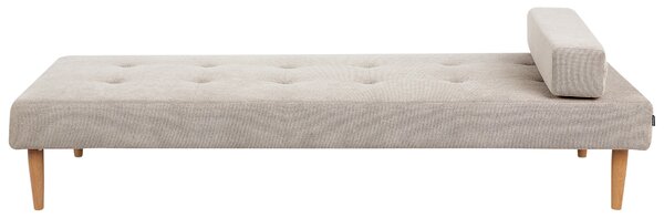 Leňoška béžová látková čalúnená drevené nohy podhlavník moderný minimalistický dizajn