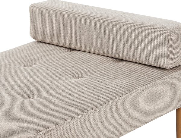 Leňoška béžová látková čalúnená drevené nohy podhlavník moderný minimalistický dizajn