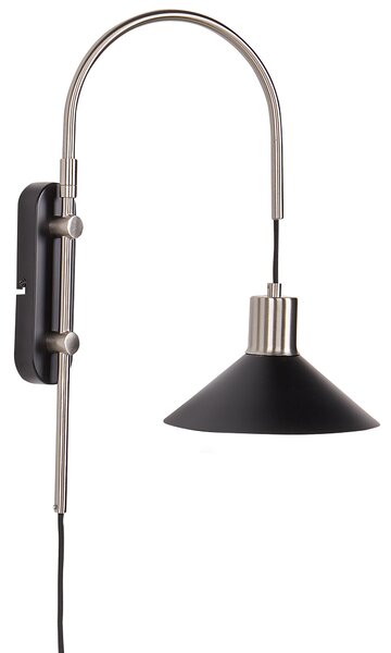 Nástenná lampa čierna strieborná oceľová 1 svetlo kužeľovité tienidlo moderný industriálny štýl obývacia izba spálňa