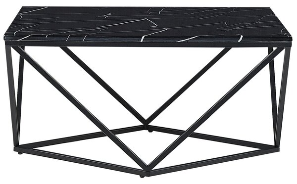Konferenčný stolík čierna vrchná doska čierny kovový podstavec 80 x 80 cm mramorová povrchová úprava glamour štýl