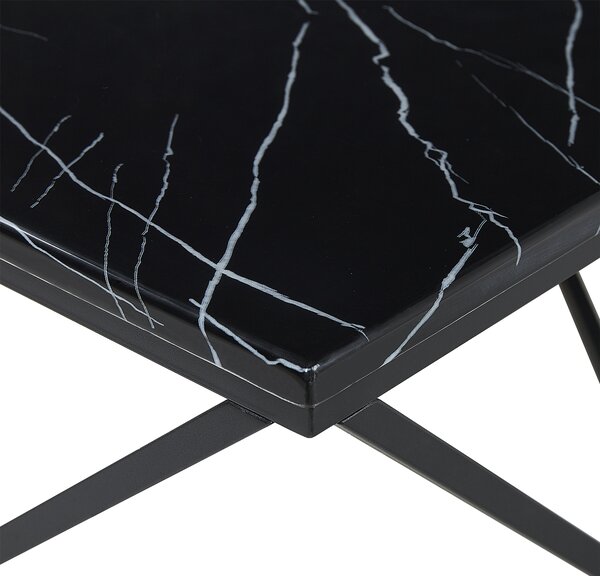 Konferenčný stolík čierna vrchná doska čierny kovový podstavec 80 x 80 cm mramorová povrchová úprava glamour štýl
