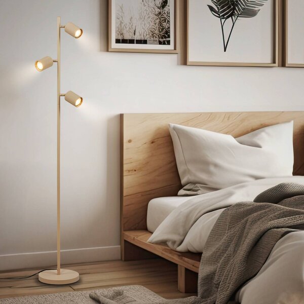Briloner Stojacia lampa Ida, béžová, 3-pl., výška 141 cm, GU10, Krémová / jantárovo žltá, Obývacia izba / jedáleň, kov, Moderný, Stojacie svietidlo