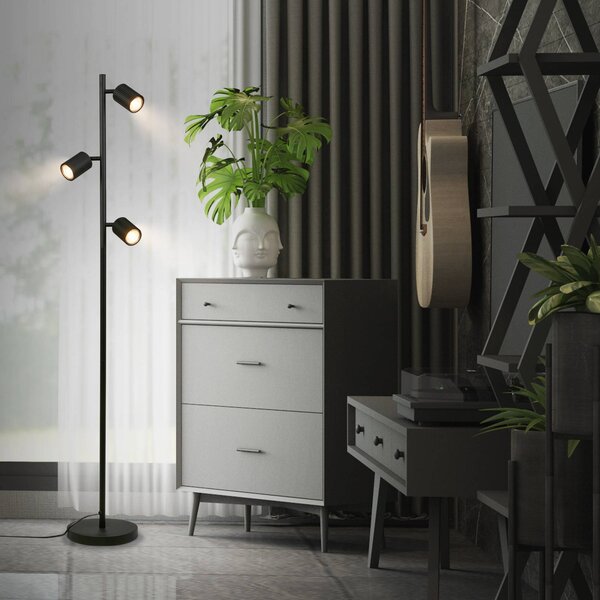 Briloner Stojacia lampa Ida, čierna, 3-pl., výška 141 cm, GU10, Čierna, Obývacia izba / jedáleň, kov, Moderný, Stojacie svietidlo