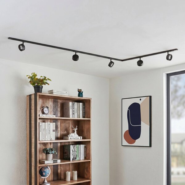 Lindby Systém lišt Linaro, Ø 9,5 cm, 5-pl., LED, čierny, Čierna, Pracovňa / Kancelária, Hliník, Moderný, Koľajnicový systém