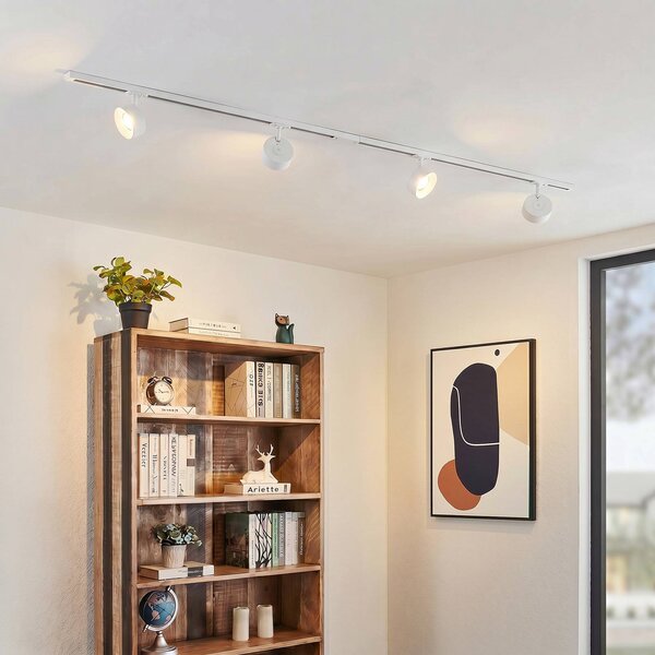 Lindby Systém lišt Linaro, Ø 9,5 cm, 4-pl., LED, biely, Biela / opálová, Pracovňa / Kancelária, Hliník, Moderný, Koľajnicový systém