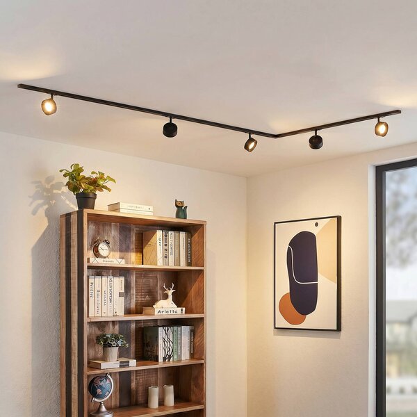 Lindby Systém lišt Linaro, Ø 9,5 cm, 5-pl., LED, čierny, Čierna, Pracovňa / Kancelária, Hliník, Moderný, Koľajnicový systém