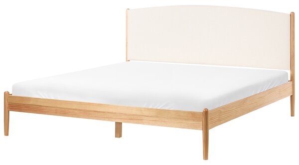 Posteľ svetlohnedá borovicové drevo 180 x 200 cm s čalúneným čelom a roštom moderný minimalistický štýl spálňa