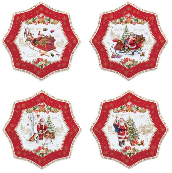 FEDORA Home Vianočné dezertné taniere Xmas Memories, set 4 ks, priemer 16 cm