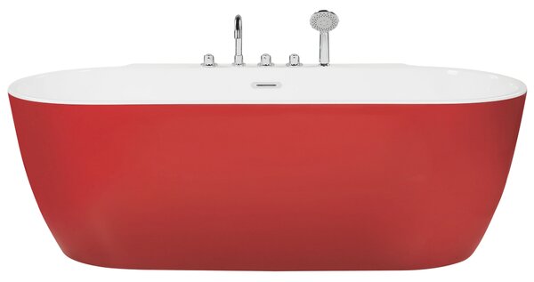 Voľne stojaca vaňa červená akrylát 170 x 80 cm oválny tvar pre 1 osobu moderný štýl kúpeľňa